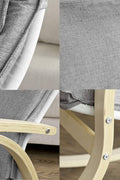 Modern bentwood rocking chair with curved birch frame and grey cushion
Front view of grey upholstered rocking chair
Side profile of nursery-style bentwood rocker
Back view of wooden frame rocking chair
Rocking chair staged in a minimal reading nook