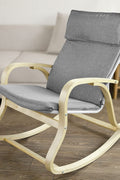 Modern bentwood rocking chair with curved birch frame and grey cushion
Front view of grey upholstered rocking chair
Side profile of nursery-style bentwood rocker
Back view of wooden frame rocking chair
Rocking chair staged in a minimal reading nook