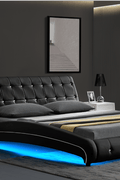 Modern Italy Style Button Tufted PU Leather Bed Frame – King and Queen Size in Black or White with Padded Headboard and Footboard