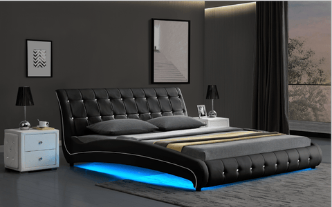 Modern Italy Style Button Tufted PU Leather Bed Frame – King and Queen Size in Black or White with Padded Headboard and Footboard