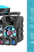 “Bluetooth portable speaker with mic input and LED lights”

“Rechargeable speaker with handle and USB SD AUX input”

“Portable sound system for parties and travel – GTS1779”

“Karaoke-ready speaker with dynamic sound and LED effects”

“GTS1779 speaker system with packaging and accessories”
