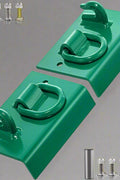 Green tractor bucket tie-down plate with grab hooks and D-rings
Kit mounted on loader bucket
All hardware included in tie-down kit
Yellow version of the tie-down plate
Product with tools and bolts laid out