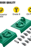 Green tractor bucket tie-down plate with grab hooks and D-rings
Kit mounted on loader bucket
All hardware included in tie-down kit
Yellow version of the tie-down plate
Product with tools and bolts laid out