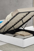 Bonded Leather Gas Lift LED Bed Frame with Remote Lighting and Storage Ottoman – Twin to King Sizes in Black or White