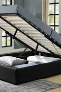 Bonded Leather Gas Lift LED Bed Frame with Remote Lighting and Storage Ottoman – Twin to King Sizes in Black or White