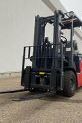 CanLift 5,500 lb electric forklift front side view

Side profile of electric forklift with red cabin

CanLift warehouse forklift with 4-foot lift

Battery-powered forklift in industrial setting

Forklift with cabin and side shift attachment
