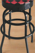Checkered Swivel Bar & Shop Stool – Retro Red and Black Backless Stool with Round Seat and Twin Ring Base