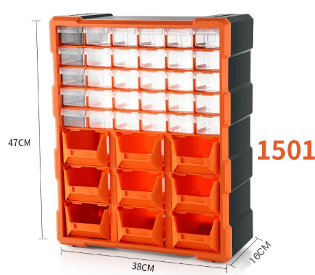 Clear drawer plastic tool box organizer with orange frame
Stackable parts storage bin for screws and fittings
Modular tool organizer with clear drawers and secure latch
Craft and DIY parts storage bin with removable dividers
Connectable plastic drawer organizer for hardware and beads