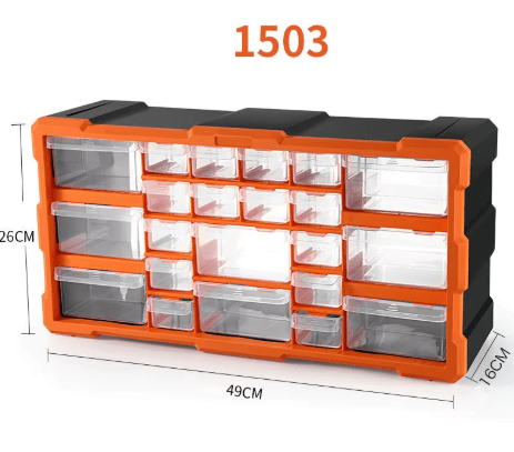 Clear drawer plastic tool box organizer with orange frame
Stackable parts storage bin for screws and fittings
Modular tool organizer with clear drawers and secure latch
Craft and DIY parts storage bin with removable dividers
Connectable plastic drawer organizer for hardware and beads