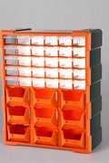 Clear drawer plastic tool box organizer with orange frame
Stackable parts storage bin for screws and fittings
Modular tool organizer with clear drawers and secure latch
Craft and DIY parts storage bin with removable dividers
Connectable plastic drawer organizer for hardware and beads