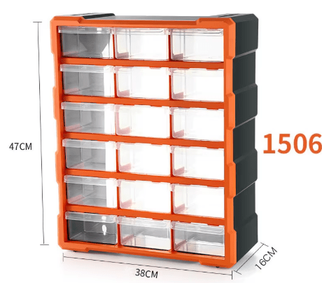 Clear drawer plastic tool box organizer with orange frame
Stackable parts storage bin for screws and fittings
Modular tool organizer with clear drawers and secure latch
Craft and DIY parts storage bin with removable dividers
Connectable plastic drawer organizer for hardware and beads