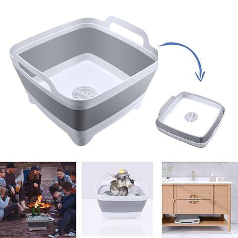 Collapsible pop-up sink basin with integrated drain and carry handle – BPA-free utility tub for camping and kitchen use