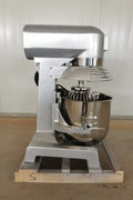 15 QT commercial dough mixer on stainless steel counter

Stainless steel mixing bowl with guard closed

Front view of food-grade commercial mixer with attachments

Dough hook installed on industrial kitchen mixer