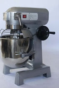 15 QT commercial dough mixer on stainless steel counter

Stainless steel mixing bowl with guard closed

Front view of food-grade commercial mixer with attachments

Dough hook installed on industrial kitchen mixer