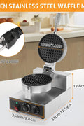 Commercial stainless steel waffle maker with temperature controls

Close-up of waffle iron non-stick cooking plate

Waffle maker showing adjustable timer and knob

Fresh waffles on commercial waffle iron

Stainless steel body with heat-resistant handle