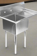 Front view of 39" commercial stainless steel sink
Stainless steel sink with drainboard (right side model)
Utility sink for restaurant or commercial use