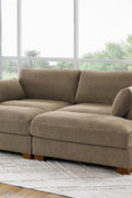 Oversized modular corduroy sofa with ottoman

Gray corduroy sectional sofa

Cream corduroy sofa with plush seating

Custom living room layout with ottoman

Deep seat cozy couch with corduroy fabric