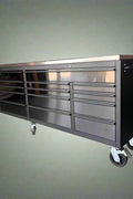 NEW DELUXE 8 FT BLACK STAINLESS STEEL TOOL BENCH & CABINET GTX2422BSS - with | Sold by Uncle Wiener's Wholesale