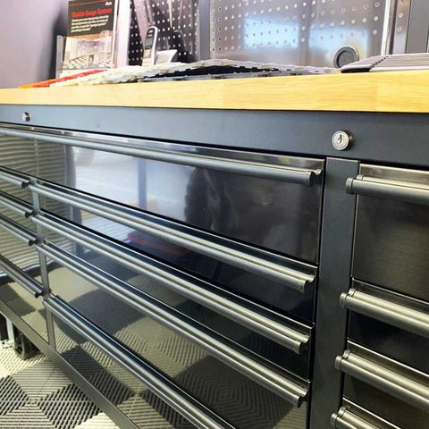 NEW DELUXE 8 FT BLACK STAINLESS STEEL TOOL BENCH & CABINET GTX2422BSS - with | Sold by Uncle Wiener's Wholesale