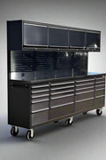 NEW DELUXE 8 FT BLACK STAINLESS STEEL TOOL BENCH & CABINET GTX2422BSS - with | Sold by Uncle Wiener's Wholesale