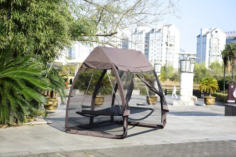 Deluxe Outdoor Hammock Swing Bed with Mosquito Net and Canopy Roof – Freestanding Lounger for Backyard and Camping
