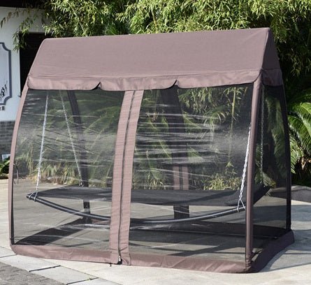 Deluxe Outdoor Hammock Swing Bed with Mosquito Net and Canopy Roof – Freestanding Lounger for Backyard and Camping