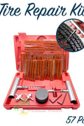 Complete deluxe tire repair kit with 50 plugs and T-handle tools
Red blow-molded tire plug kit case with spiral and insert tools
Valve core tools and lubricant in tire repair plug kit