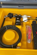 500L yellow diesel fuel tank with lockable cap and hose

Fuel transfer tank with 12V pump and nozzle

Portable polyethylene diesel tank for industrial use

Yellow fuel tank with transfer system and fittings