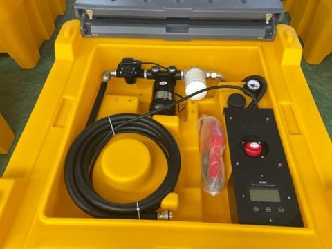 500L yellow diesel fuel tank with lockable cap and hose

Fuel transfer tank with 12V pump and nozzle

Portable polyethylene diesel tank for industrial use

Yellow fuel tank with transfer system and fittings