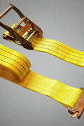 E-track yellow ratchet strap with metal hooks

10-pack bundle of E-track cargo tie-down straps

Close-up of E-track hook fittings and ratchet mechanism