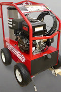Easy-Kleen 4000 PSI hot water pressure washer – front view

Heavy-duty gas engine pressure washer with wheels

Industrial-grade red steel frame washer with control panel

Portable hot water pressure washer for outdoor use

Easy-Kleen 15HP pressure washer for commercial cleaning