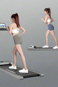 Woman running on slim electric treadmill

Foldable home treadmill with LED display

Treadmill motor specs with 3HP peak

LED display close-up with tracking info

Compact treadmill profile view