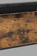 "Entryway storage bench ottoman with brown faux leather seat, metal frame, and hidden trunk storage"
