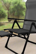 Outdoor ergonomic recliner chair – front angle view
Folding mesh camp chair in lounging position
Foldable chair with footrest deployed
Compact folded view of portable recliner