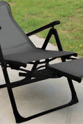 Outdoor ergonomic recliner chair – front angle view
Folding mesh camp chair in lounging position
Foldable chair with footrest deployed
Compact folded view of portable recliner