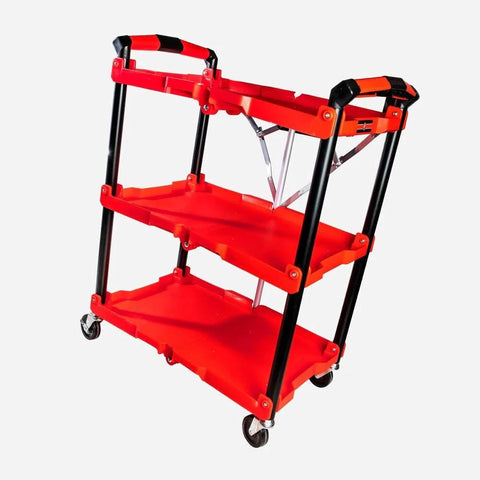 New Foldable 3 - Layer Garage Tool Cart – Heavy - Duty Rolling Storage Trolley with Wheels & Shelves WT235221 - with | Sold by Uncle Wiener's Wholesale