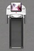 Folding treadmill front view with LCD screen

Compact treadmill side profile

Foldable treadmill for small spaces

Running belt close-up of JCT900E

JCT900E treadmill folded and stored

