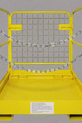 Forklift safety work platform cage

Aerial lift basket attachment for forklifts

WP36 safety cage with double doors

Folding yellow forklift cage for elevated tasks

Galvanized mesh safety cage on warehouse floor