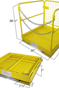 Forklift safety work platform cage

Aerial lift basket attachment for forklifts

WP36 safety cage with double doors

Folding yellow forklift cage for elevated tasks

Galvanized mesh safety cage on warehouse floor