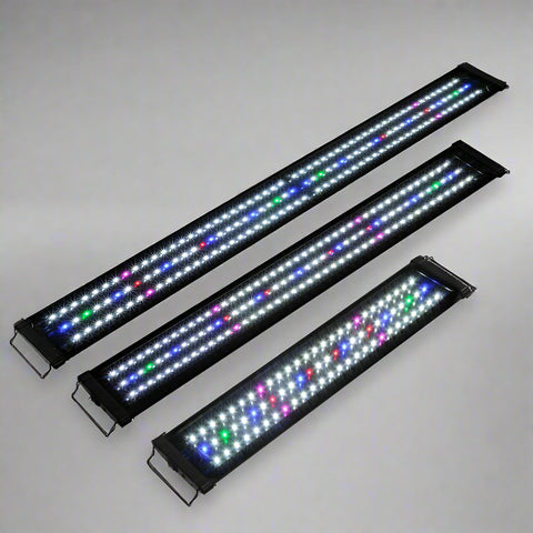 Full spectrum RGB LED aquarium light for freshwater tanks
Energy-efficient LED light fixture for fish and plants
Slim LED aquarium light for 24 to 72 inch tanks
Adjustable RGB aquarium lighting with mounting brackets