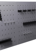 Heavy-duty metal pegboard set with 3 panels and 22 tool holders for garage or workshop wall organization
