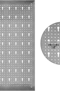 Heavy-duty metal pegboard set with 3 panels and 22 tool holders for garage or workshop wall organization
