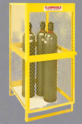 “Yellow propane tank storage cage with 4-cylinder capacity – OSHA compliant”

“Side view of forklift-ready base on propane cage”

“Interior of propane tank cabinet with horizontal steel shelving”

“Combo safety cage for 10 gas cylinders – 8 horizontal and 2 vertical slots”