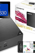 GIGABYTE BRIX mini PC with packaging
Intel Celeron J4105 mini desktop front view
Rear ports of BRIX GB-BLCE-4105 including HDMI, Ethernet, USB
Internal layout showing M.2 and 2.5” storage support
Ultra-compact BRIX mini PC on desk with monitor