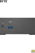 GIGABYTE BRIX mini PC with packaging
Intel Celeron J4105 mini desktop front view
Rear ports of BRIX GB-BLCE-4105 including HDMI, Ethernet, USB
Internal layout showing M.2 and 2.5” storage support
Ultra-compact BRIX mini PC on desk with monitor