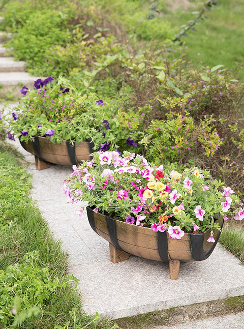 NEW HALF BARREL PLASTIC PLANTER 517201 - with | Sold by Uncle Wiener's Wholesale