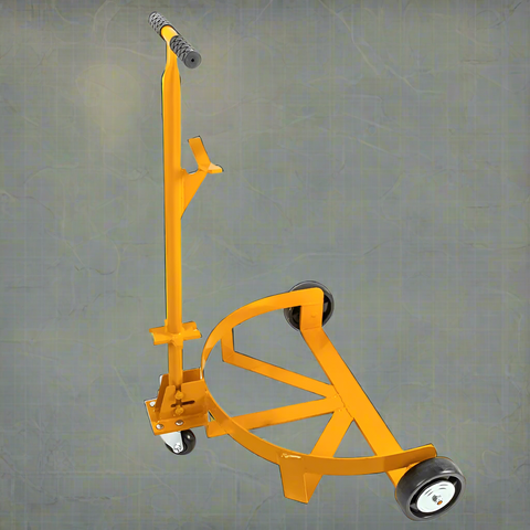 Heavy-duty drum dolly with T-handle and footboard
1100 lb steel frame dolly for 55-gallon drums
Yellow industrial drum trolley with caster wheels
Universal drum cart with solid foot support
Drum dolly with polyurethane wheels for smooth mobility