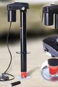 3500 lb 12V electric trailer tongue jack black finish
Heavy-duty RV jack with LED light and backup crank
Side view of 3-point hitch power tongue jack
Electric jack for camper trailer RV hitch mount