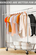 New Heavy Duty Double Rod Clothing Garment Rack – Rolling Adjustable Closet Organizer with Storage 600 lbs Capacity SKU AMCMR2992 - with | Sold by Uncle Wiener's Wholesale
