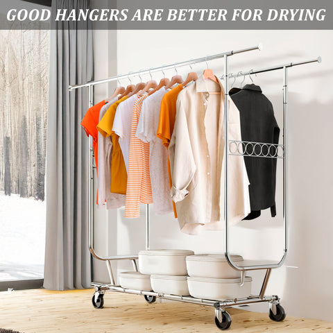 New Heavy Duty Double Rod Clothing Garment Rack – Rolling Adjustable Closet Organizer with Storage 600 lbs Capacity SKU AMCMR2992 - with | Sold by Uncle Wiener's Wholesale